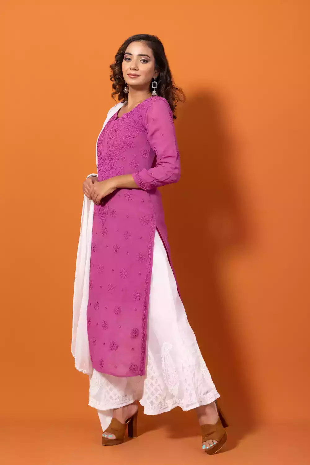 Purple Lakhnavi Viscose Chikankari Kurtis