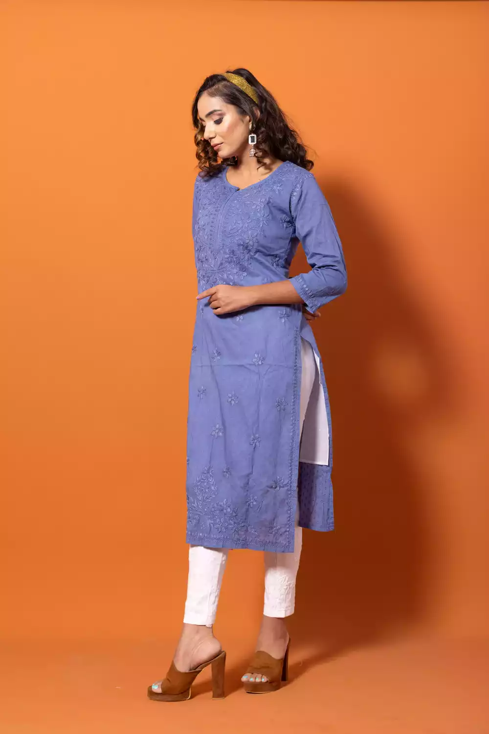 Grey Chikankari Straight Kurtis Online