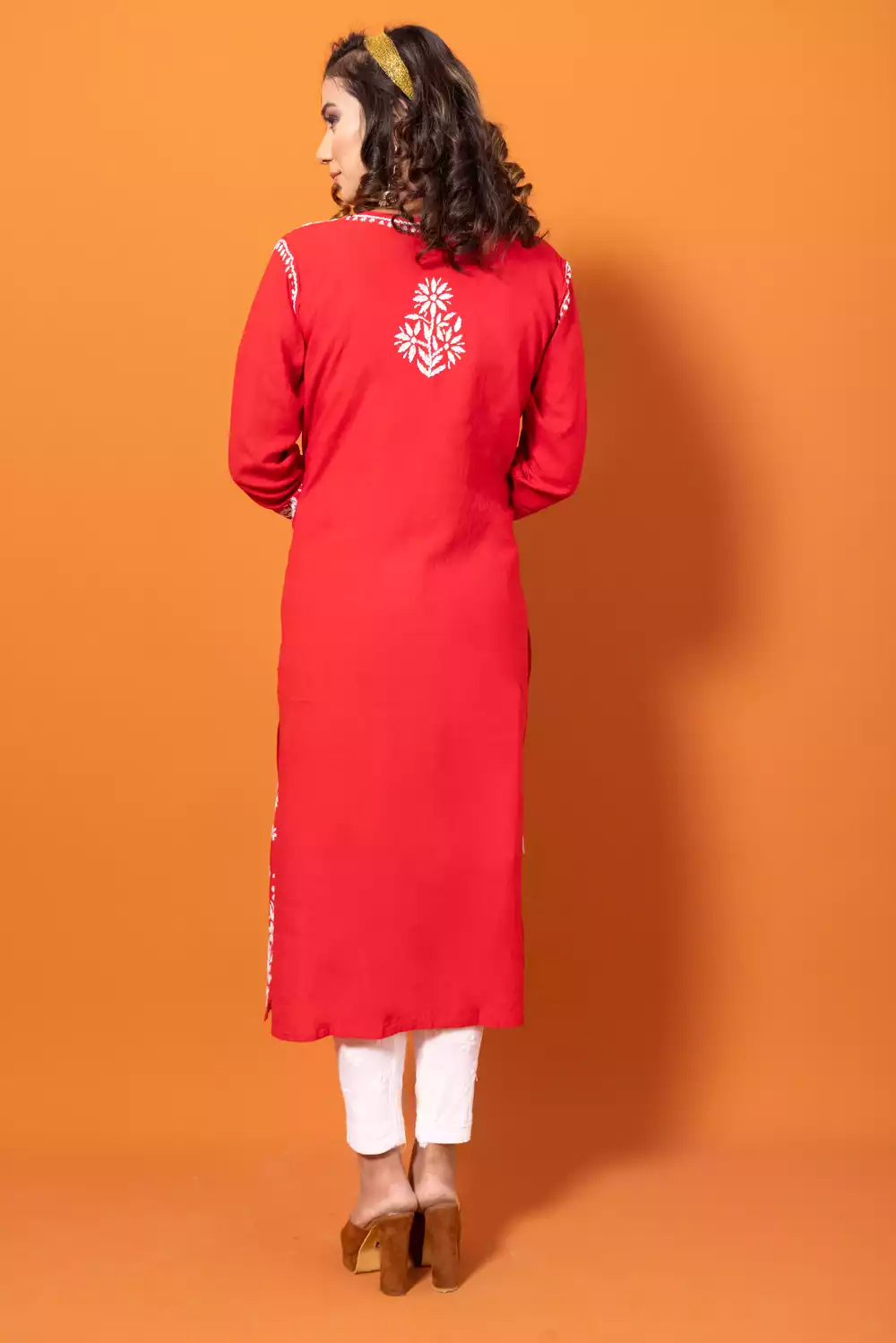 Red Chikankari Kurtis Online