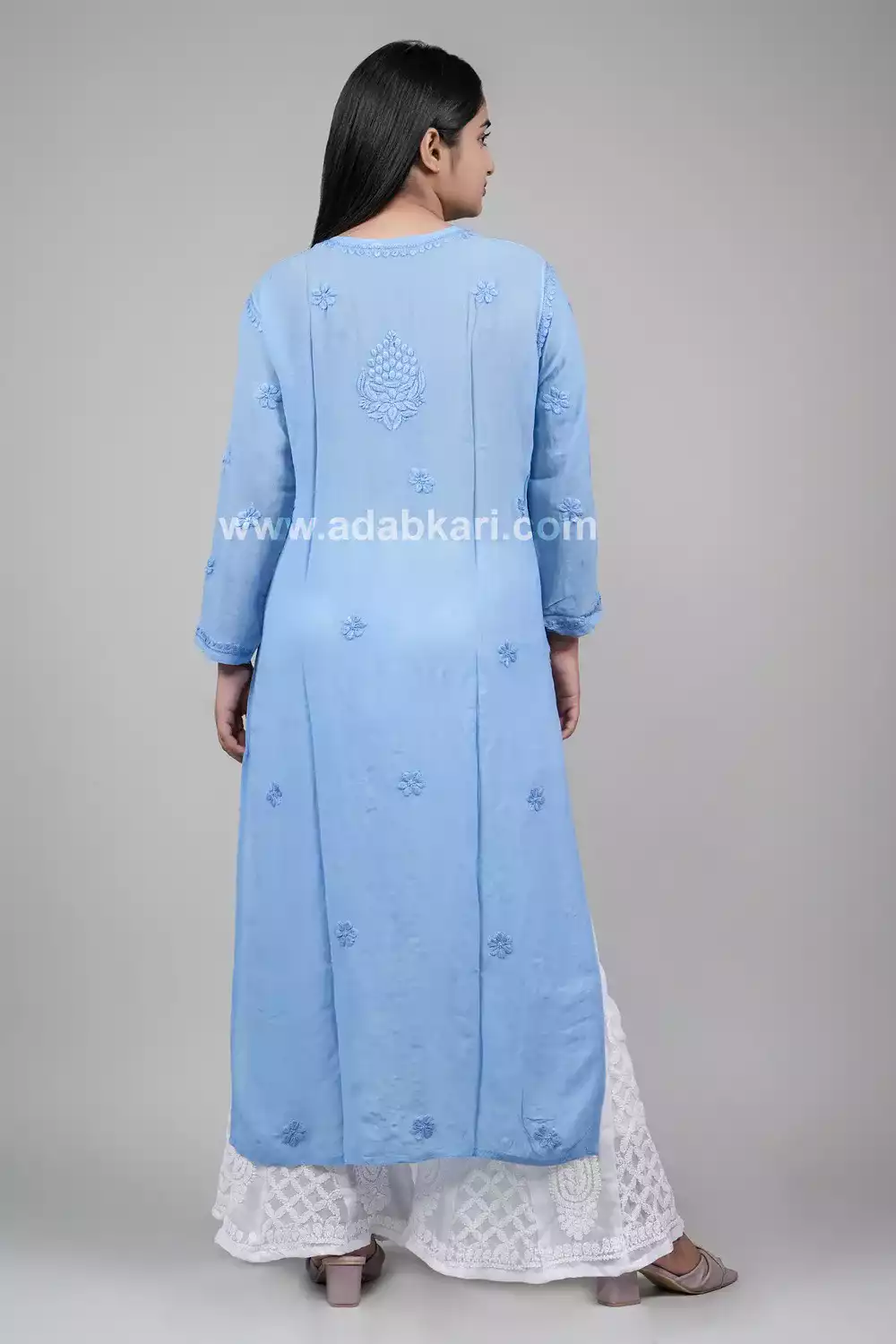 Buy Blue Hand Embroidered Lucknowi Chikankari Long Kurti (Cotton) Bust-42  inch 13722