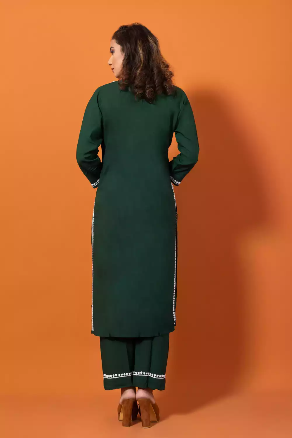 Dark Green Chikankari Lakhnavi Kurti With Palazzo Set