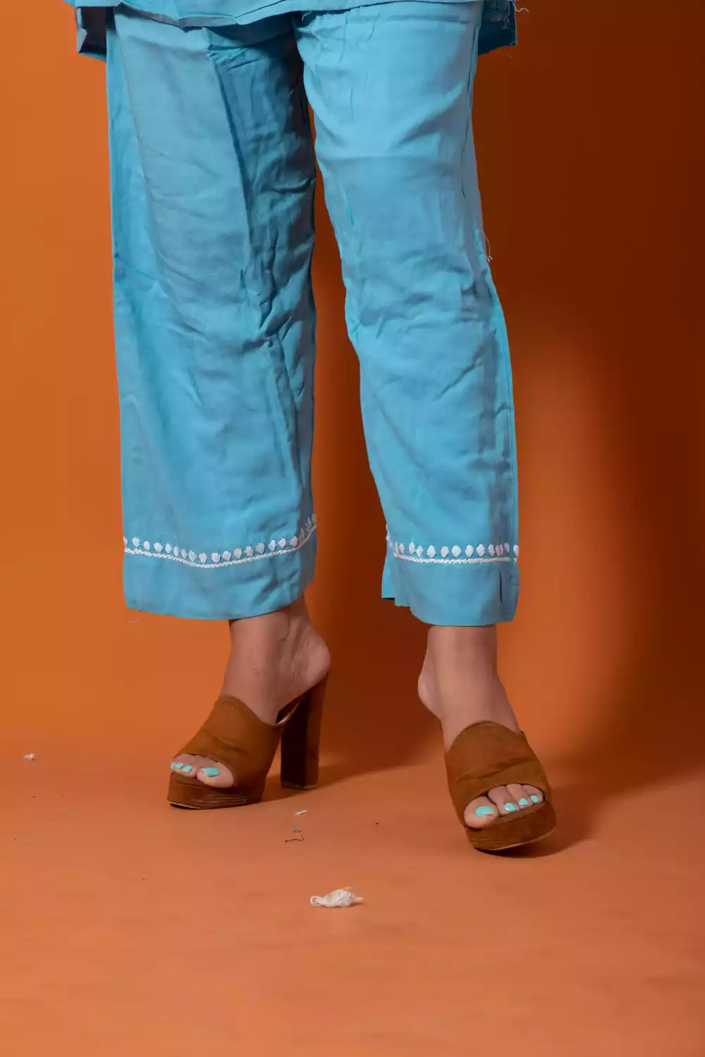 Blue Chikankari Lakhnavi Kurti With Palazzo Set