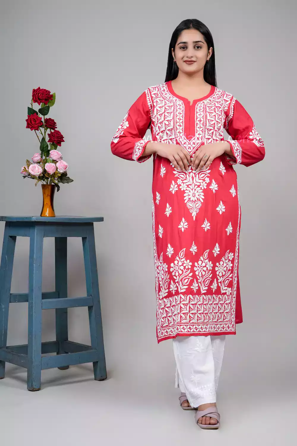 Red Chikankari Kurtis Online | Chikankari Salwar Suits Online