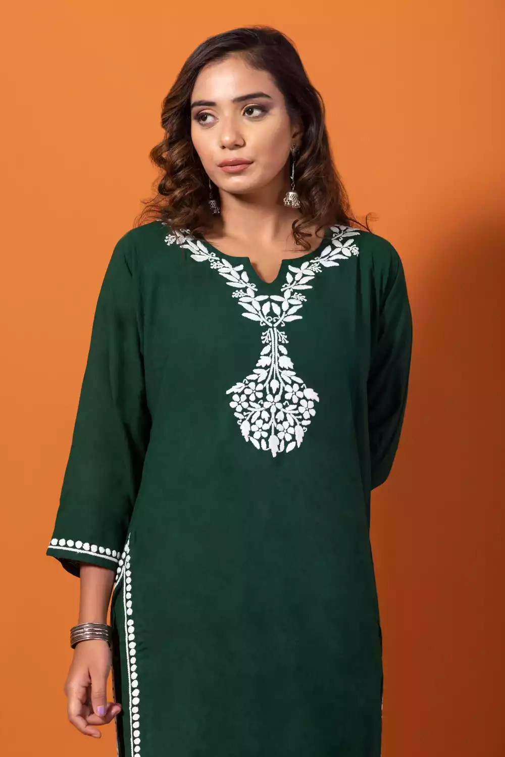 Dark Green Chikankari Lakhnavi Kurti With Palazzo Set