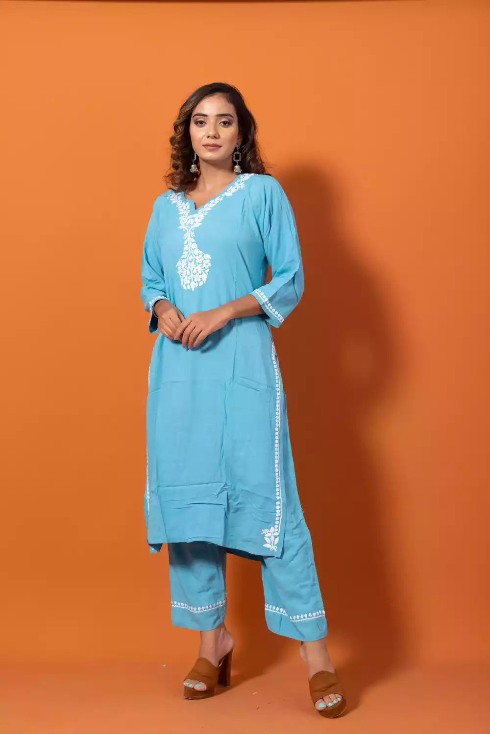 Blue Chikankari Lakhnavi Kurti With Palazzo Set