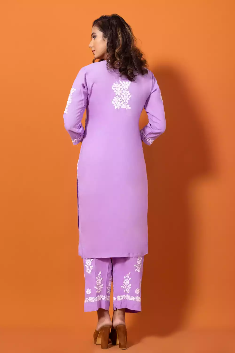 Purple Chikankari Kurti With Palazzo Set