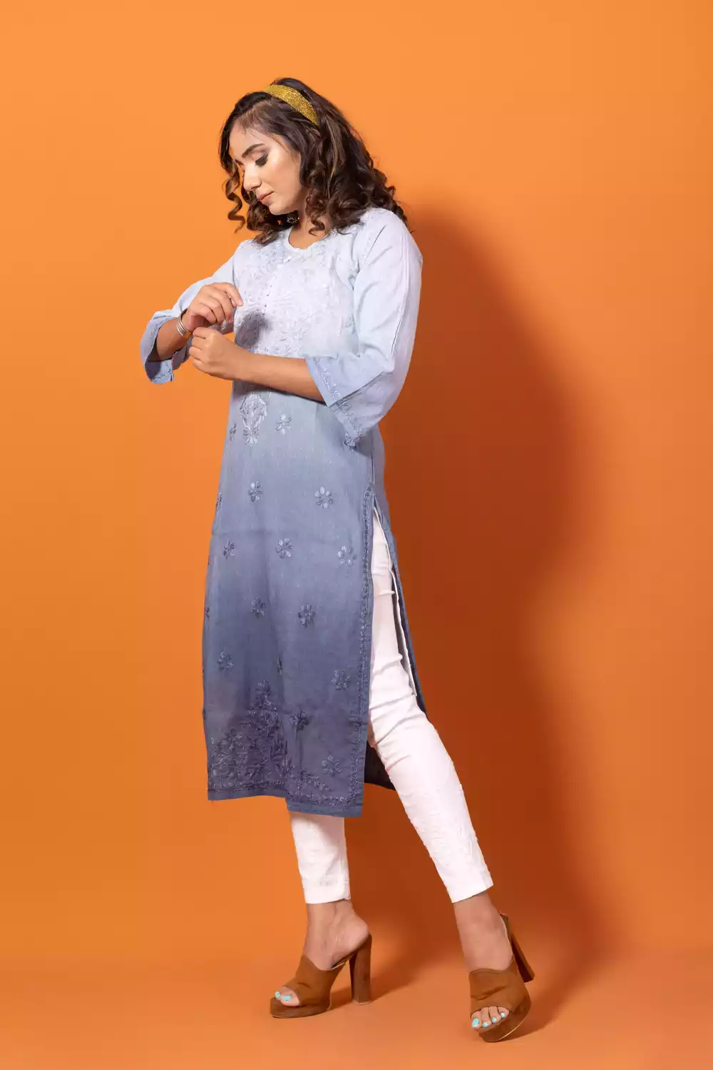 White & Black Chikankari Lakhnavi Kurti