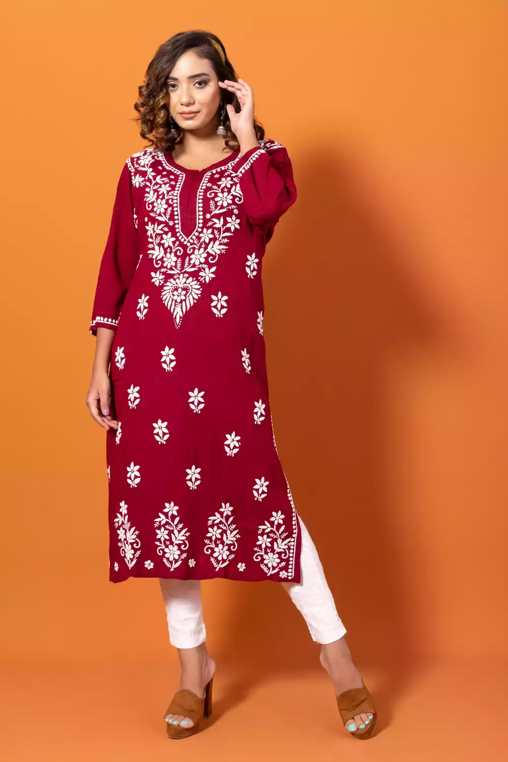 Maroon Chikankari Kurtis