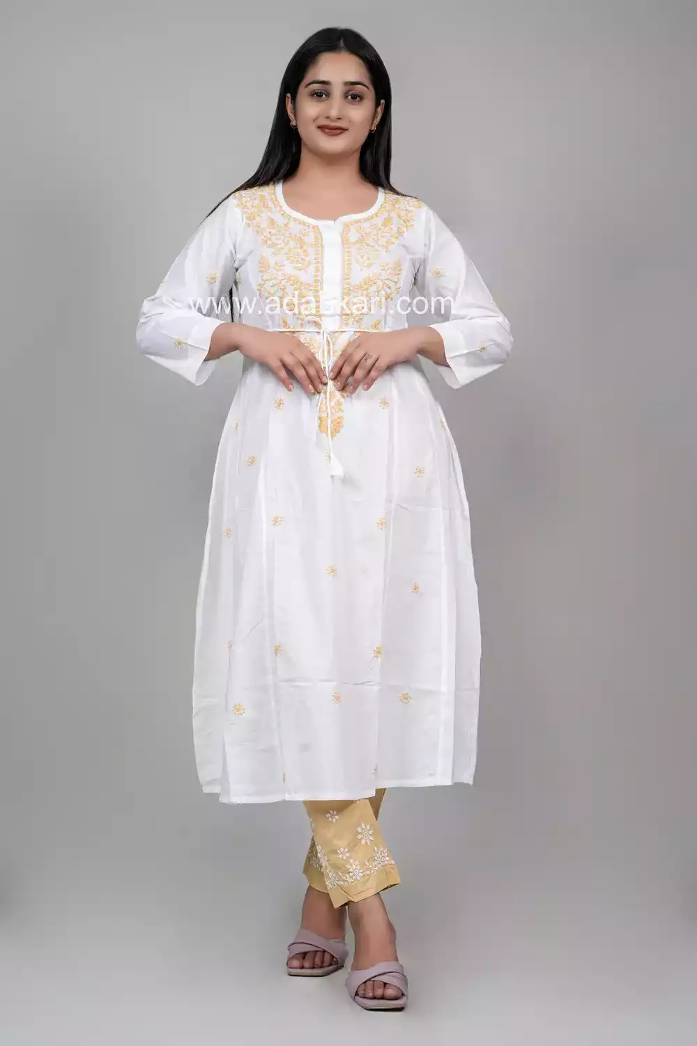 White Chikankari Anarkali Suits Online For Women
