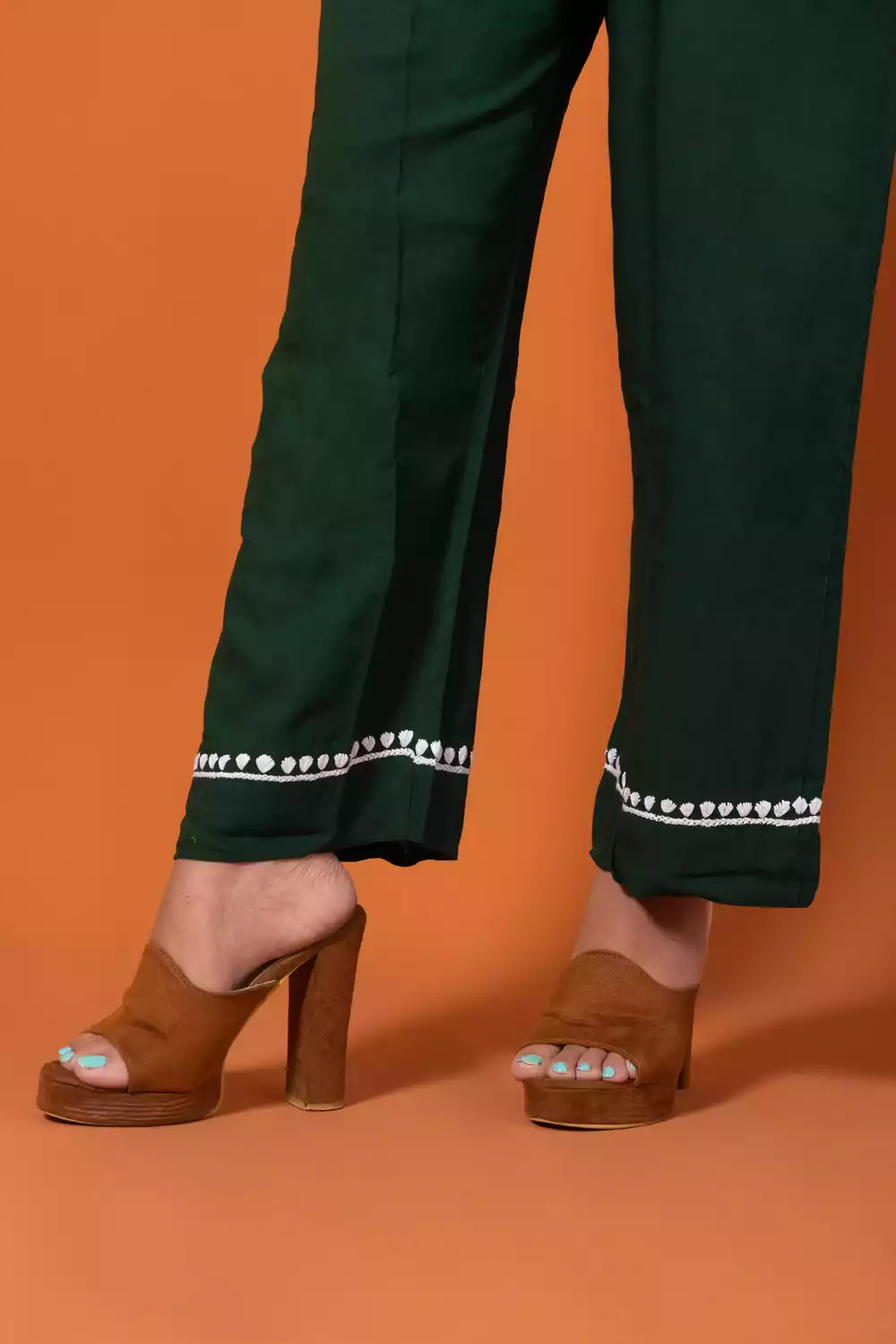 Dark Green Chikankari Lakhnavi Kurti With Palazzo Set