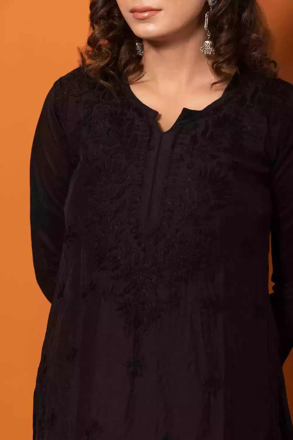 Black Lakhnavi Viscose Chikankari Kurtis