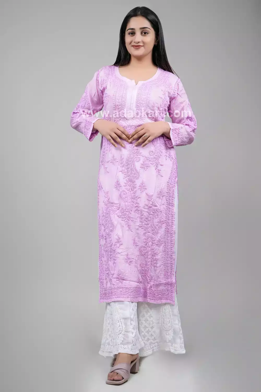 Light Purple Chikankari Kurta Set Online | Chikankari Kurta Palazzo Set