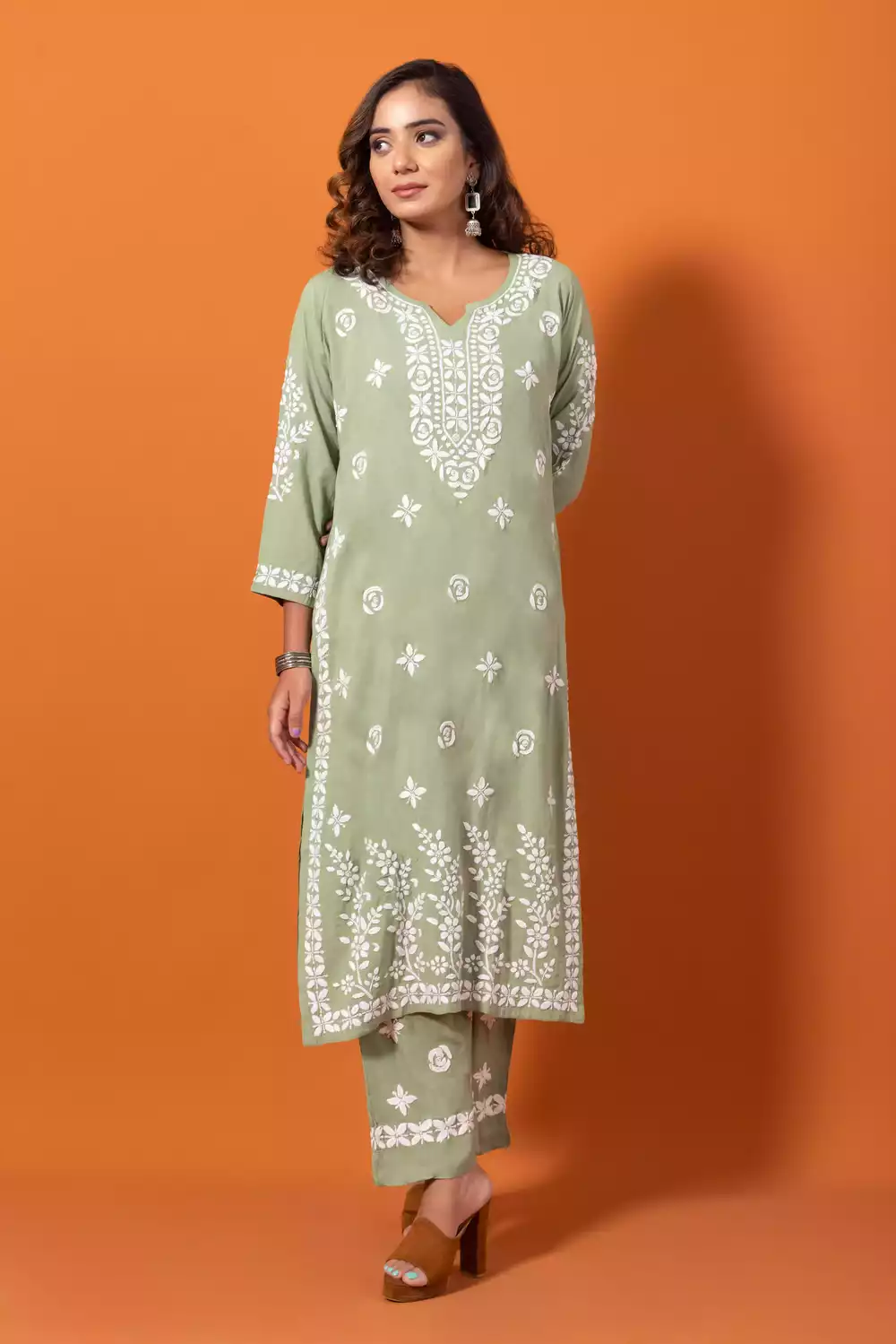 Pishta Colour Chikankari Lakhnavi Kurti with Palazzo Set