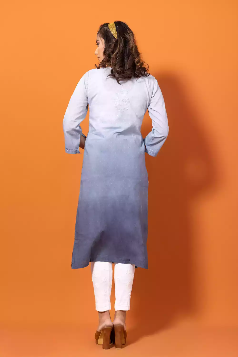 White & Black Chikankari Lakhnavi Kurti