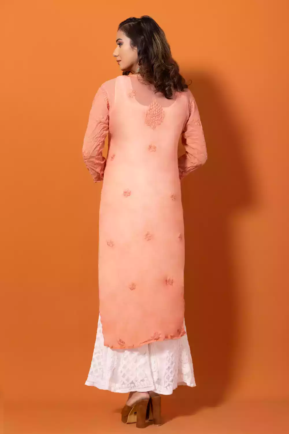 Baby Pink Lakhnavi Viscose Chikankari Kurtis