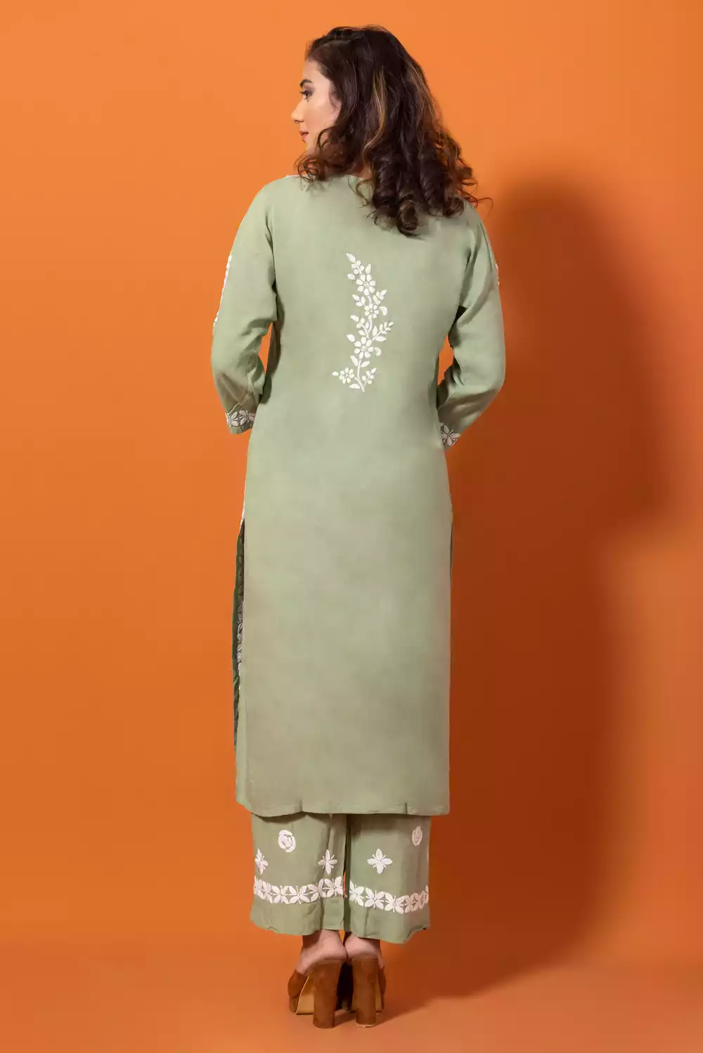 Pishta Colour Chikankari Lakhnavi Kurti with Palazzo Set