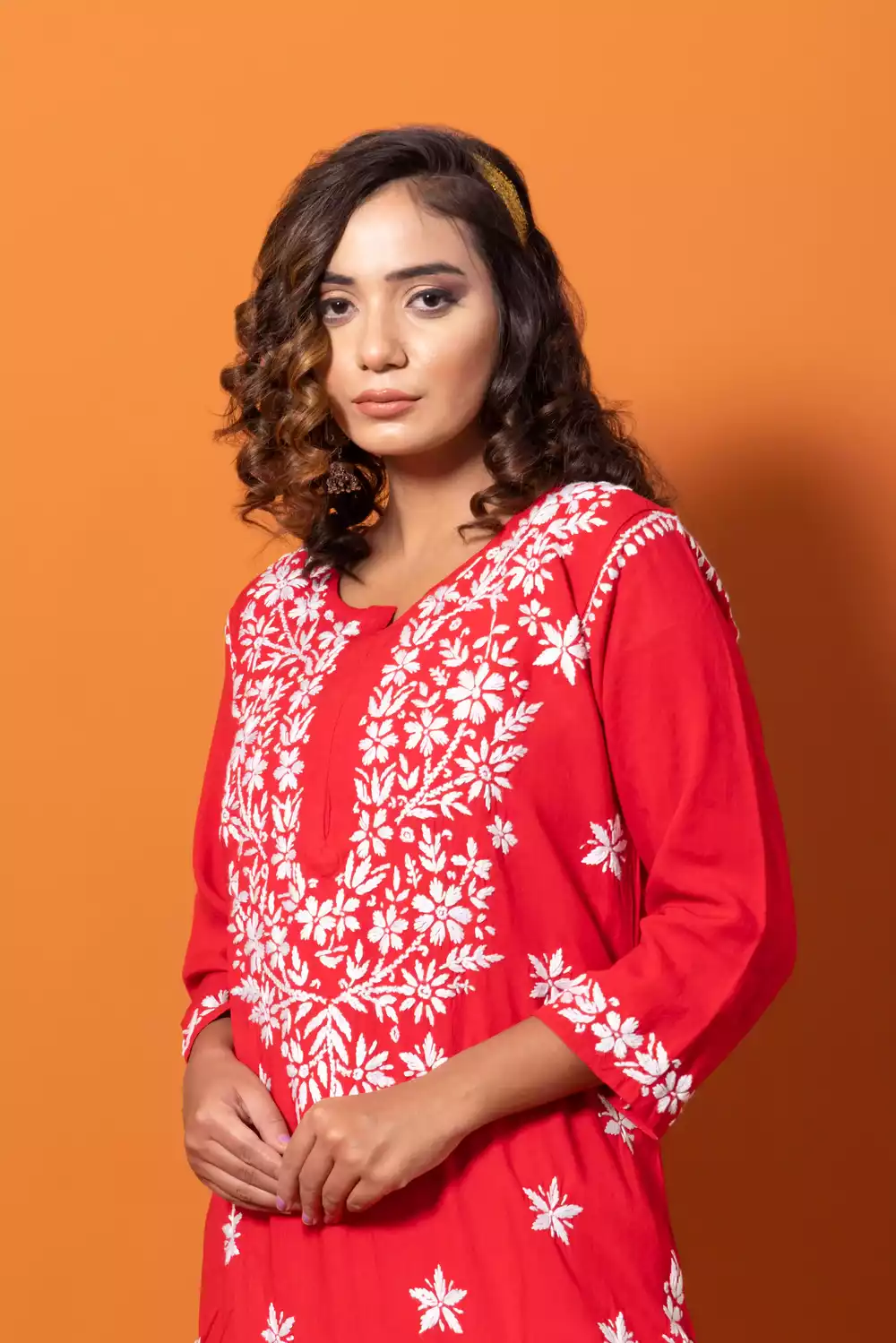 Red Chikankari Kurtis Online