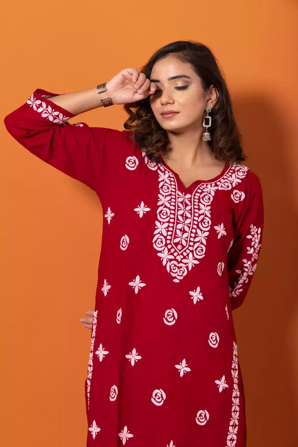 Maroon Chikankari Lakhnavi Kurti With Palazzo Set