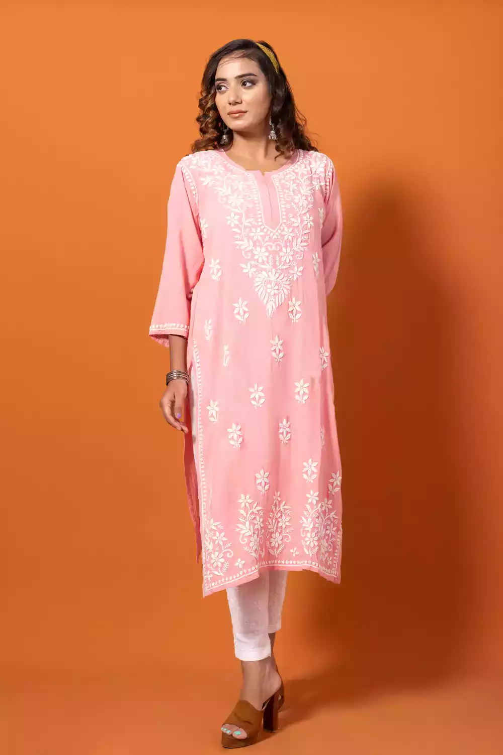 Pink Chikankari Kurtis Online Shopping For Women