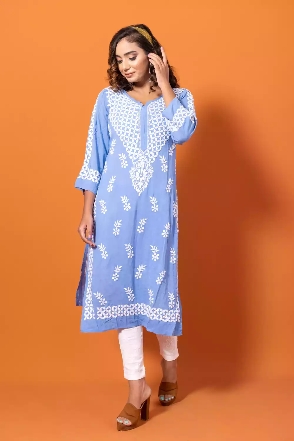 Blue Straight Chikankari Kurti