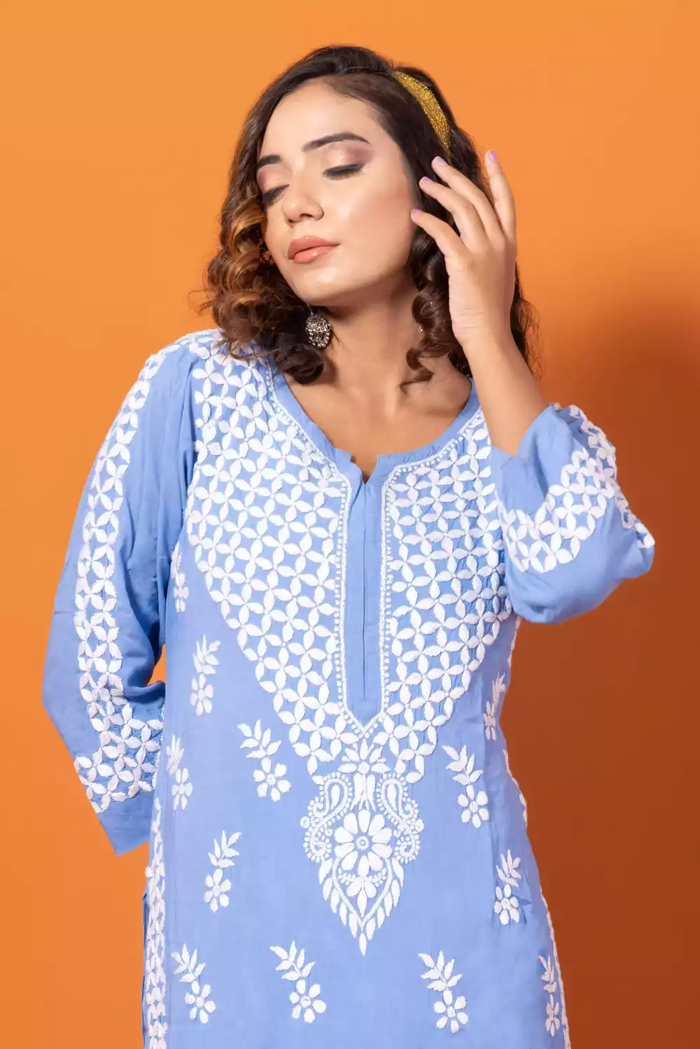 Blue Straight Chikankari Kurti
