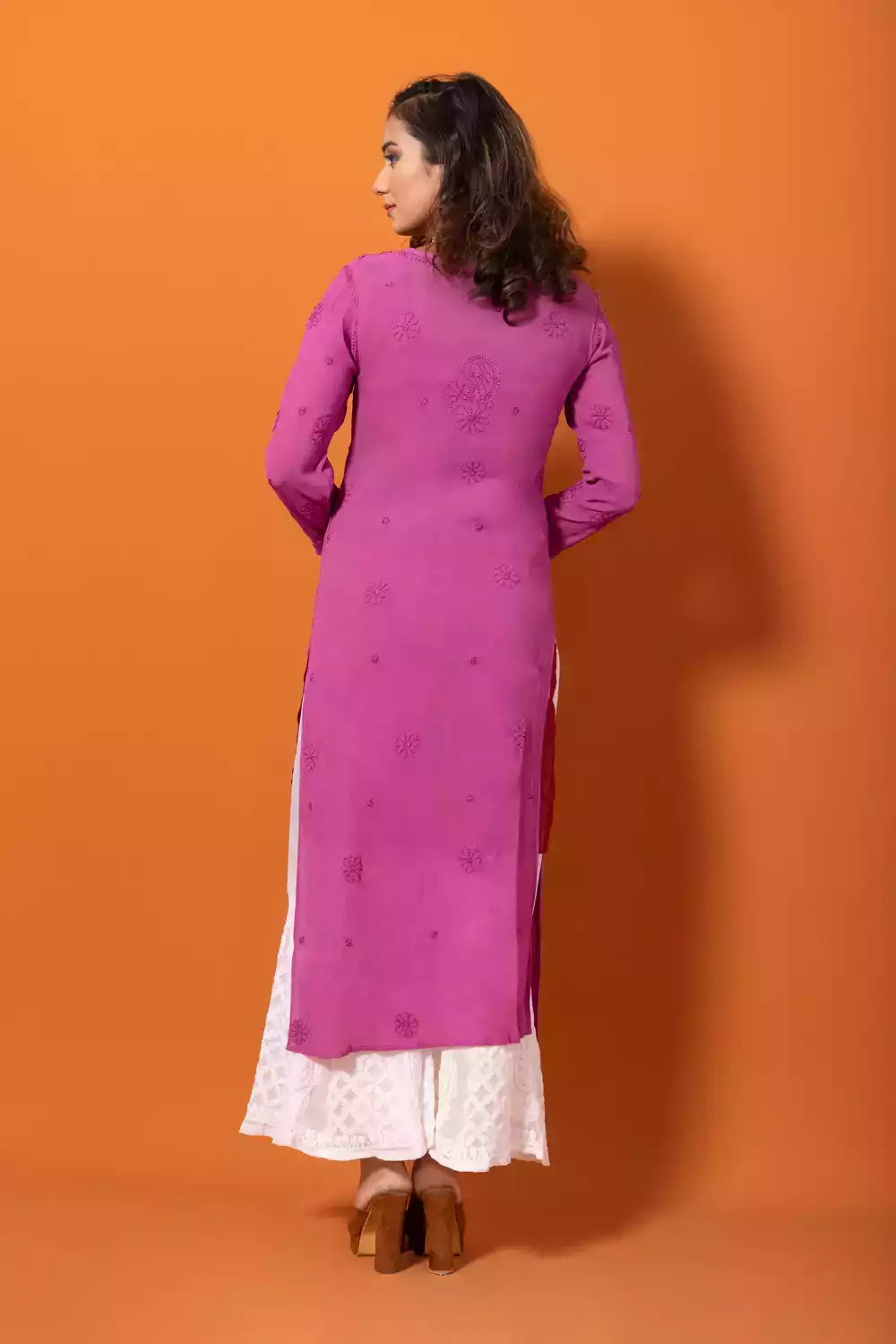 Purple Lakhnavi Viscose Chikankari Kurtis