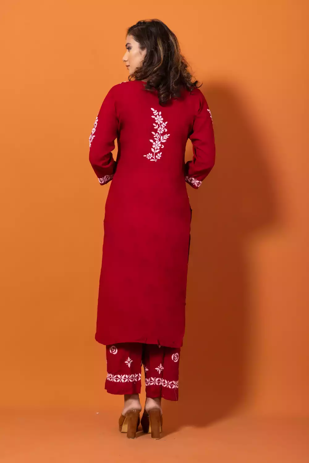 Maroon Chikankari Lakhnavi Kurti With Palazzo Set