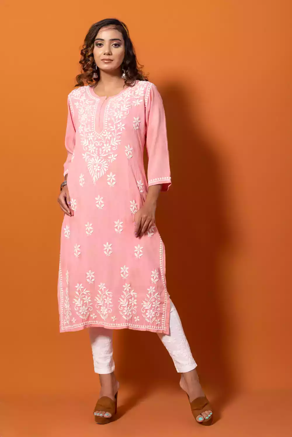 Pink Chikankari Kurtis Online Shopping For Women