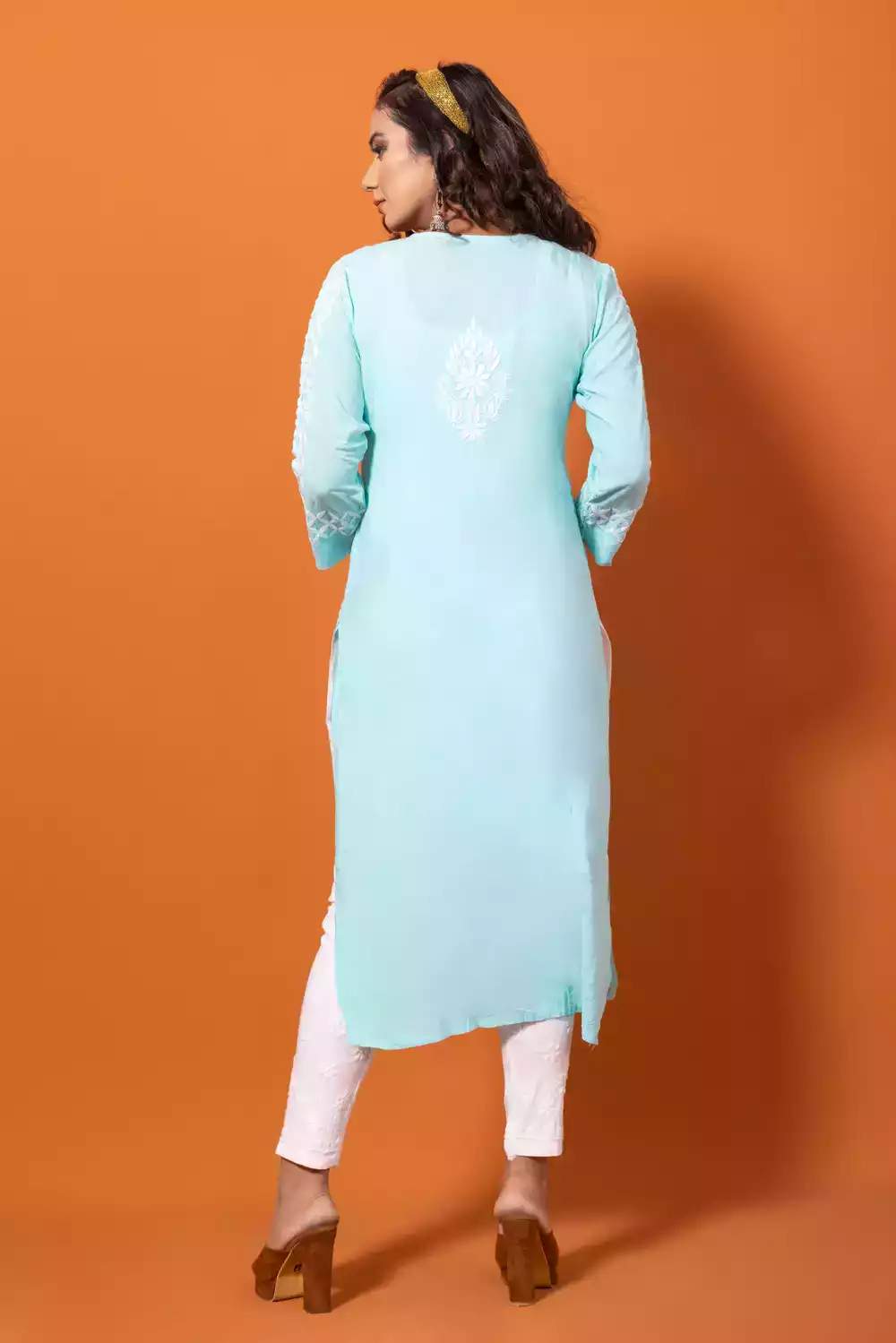 Light Sky Blue Chikankari Kurtis Online For Women