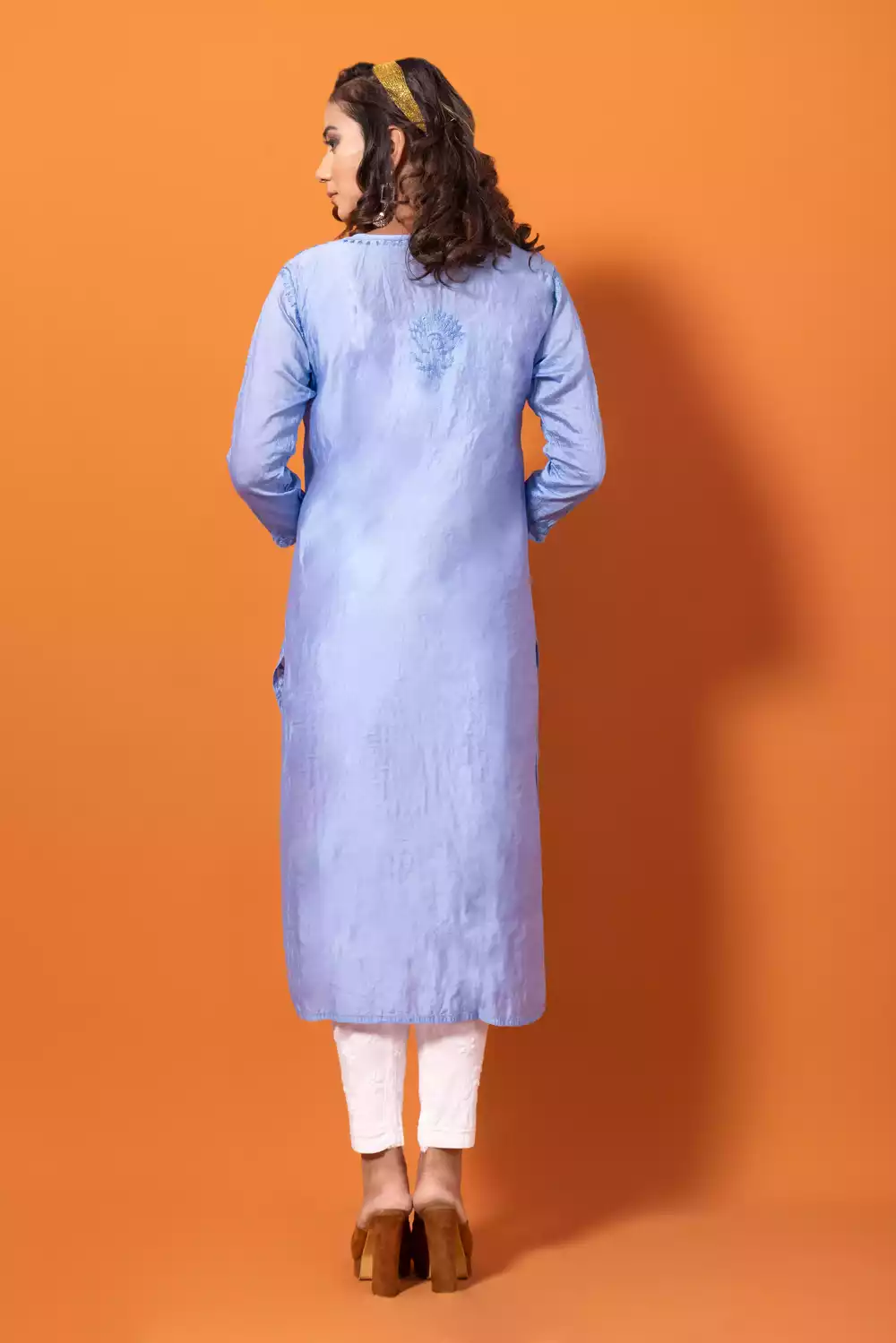 Grey Chanderi Silk Chikankari Kurtis