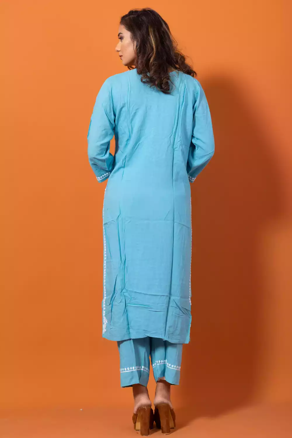 Blue Chikankari Lakhnavi Kurti With Palazzo Set