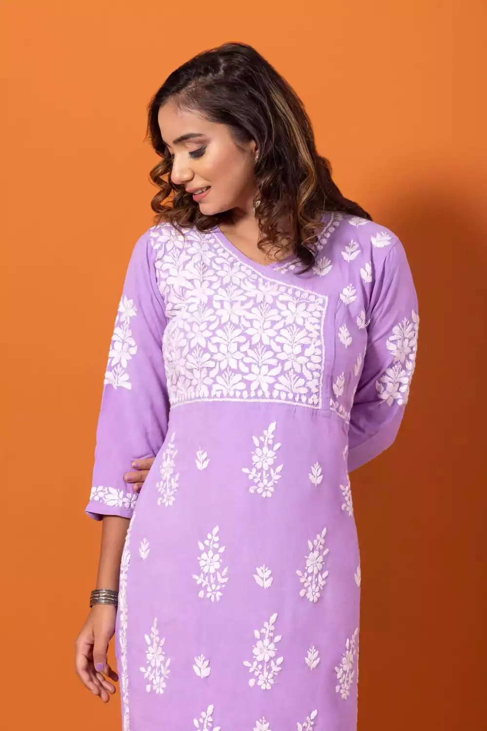 Purple Chikankari Kurti With Palazzo Set