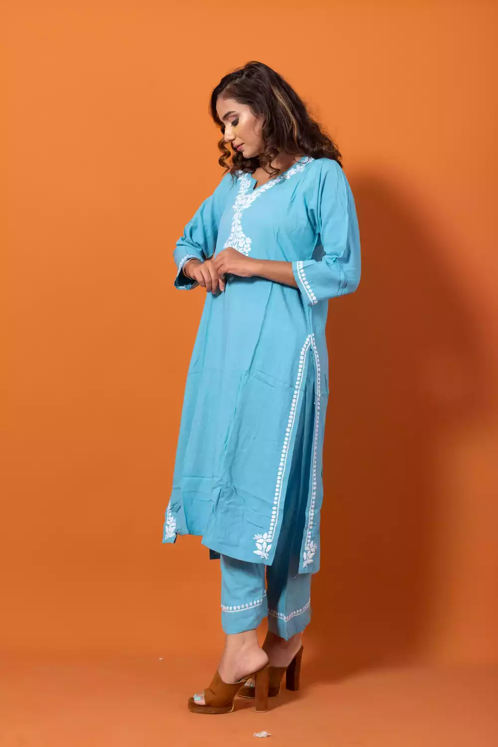 Blue Chikankari Lakhnavi Kurti With Palazzo Set